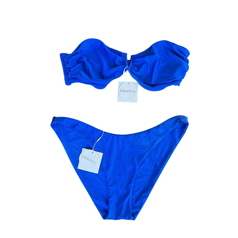 Kulani Kinis Cobalt Blue Strapless‎ Bandeau Full Coverage Bottom Bikini Set 3XL